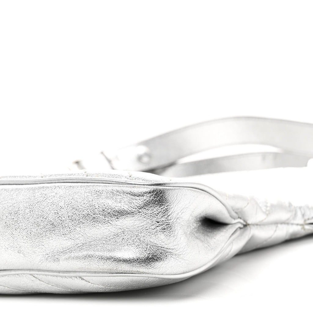 Sakai Be Green Calfskin Diagonal Stitched Small Blondie Tote Silver