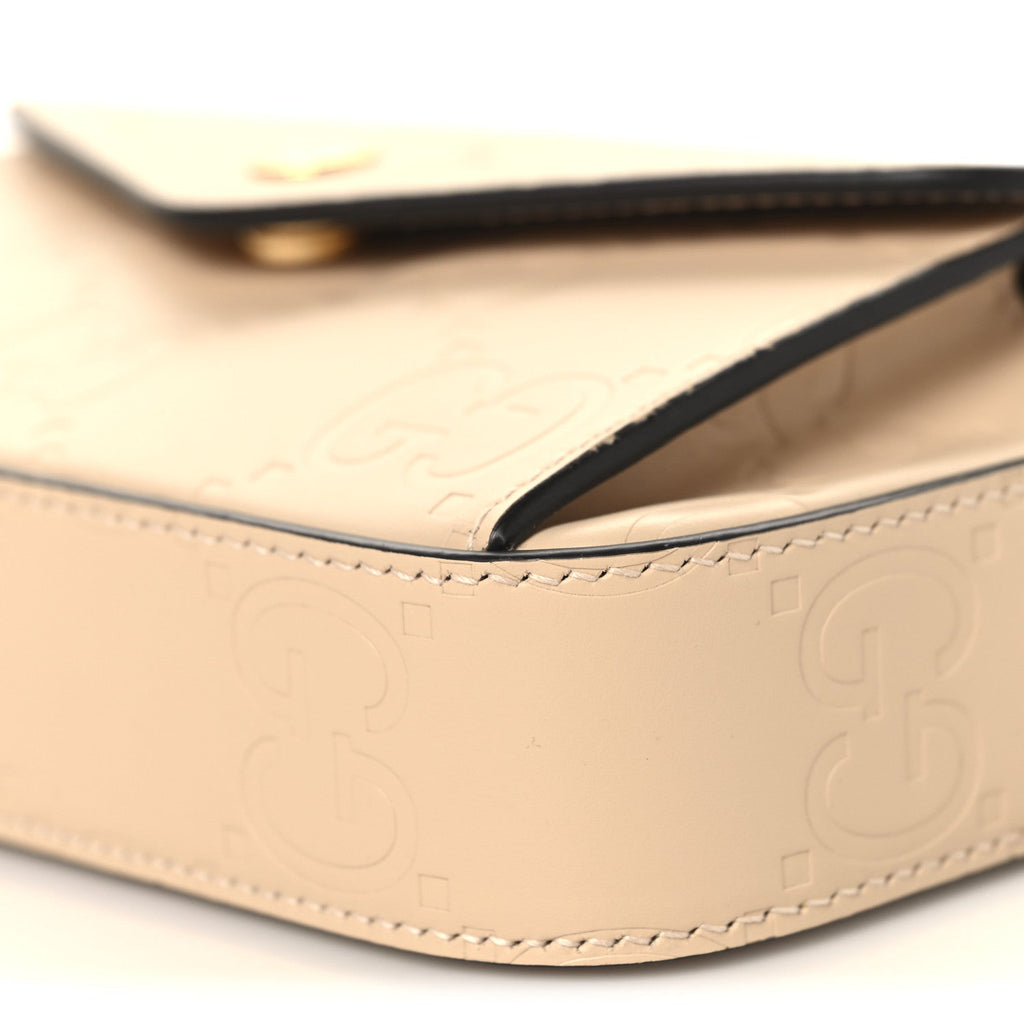 Calfskin GG Super Mini Debossed Chain Wallet Light Beige