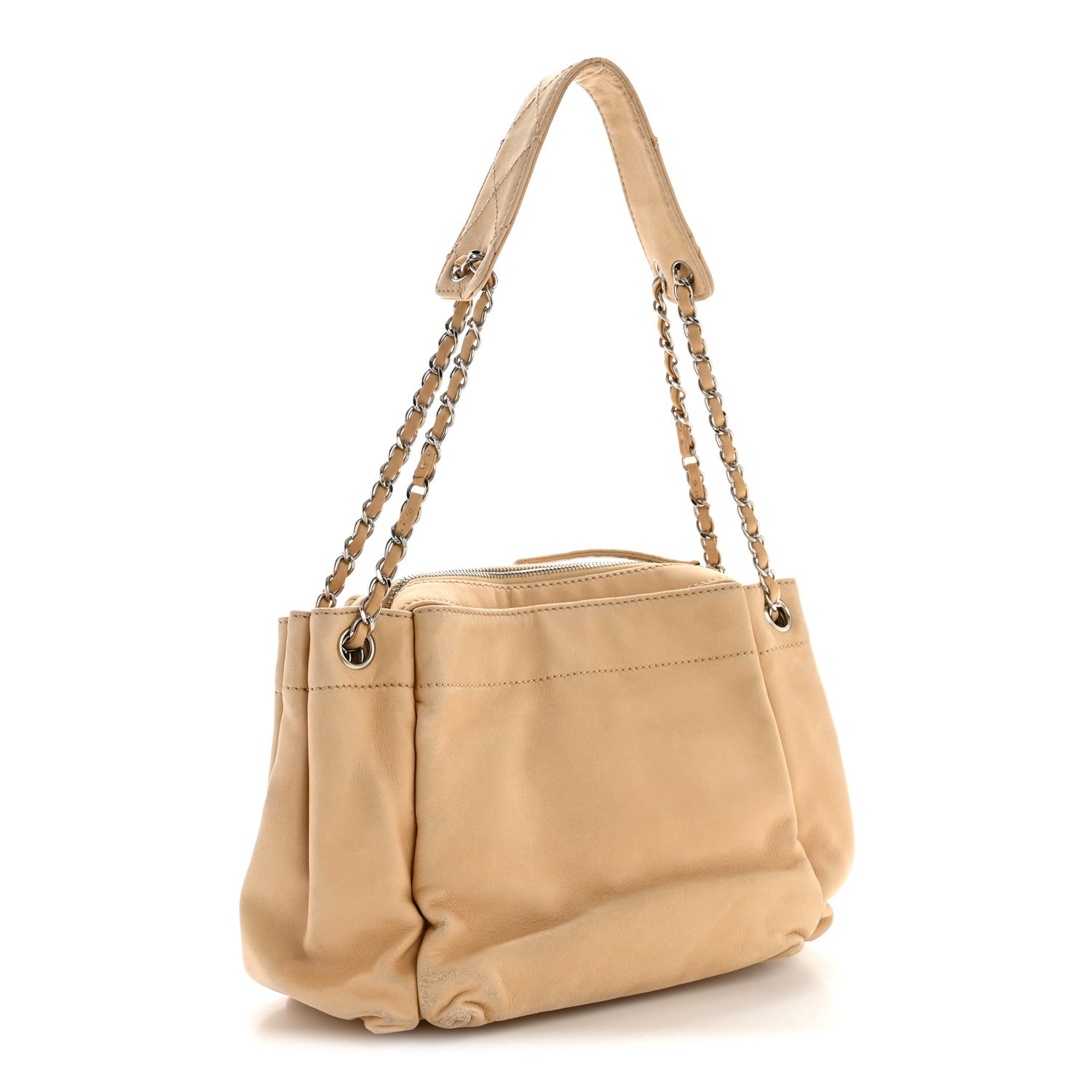 Lambskin Stitched Accordion Flap Tote Beige