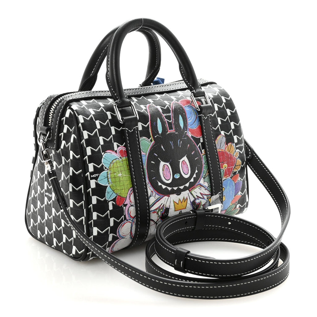 X KASING LUNG Calfskin Canvas M Labubu Boston Bag Black Multicolor