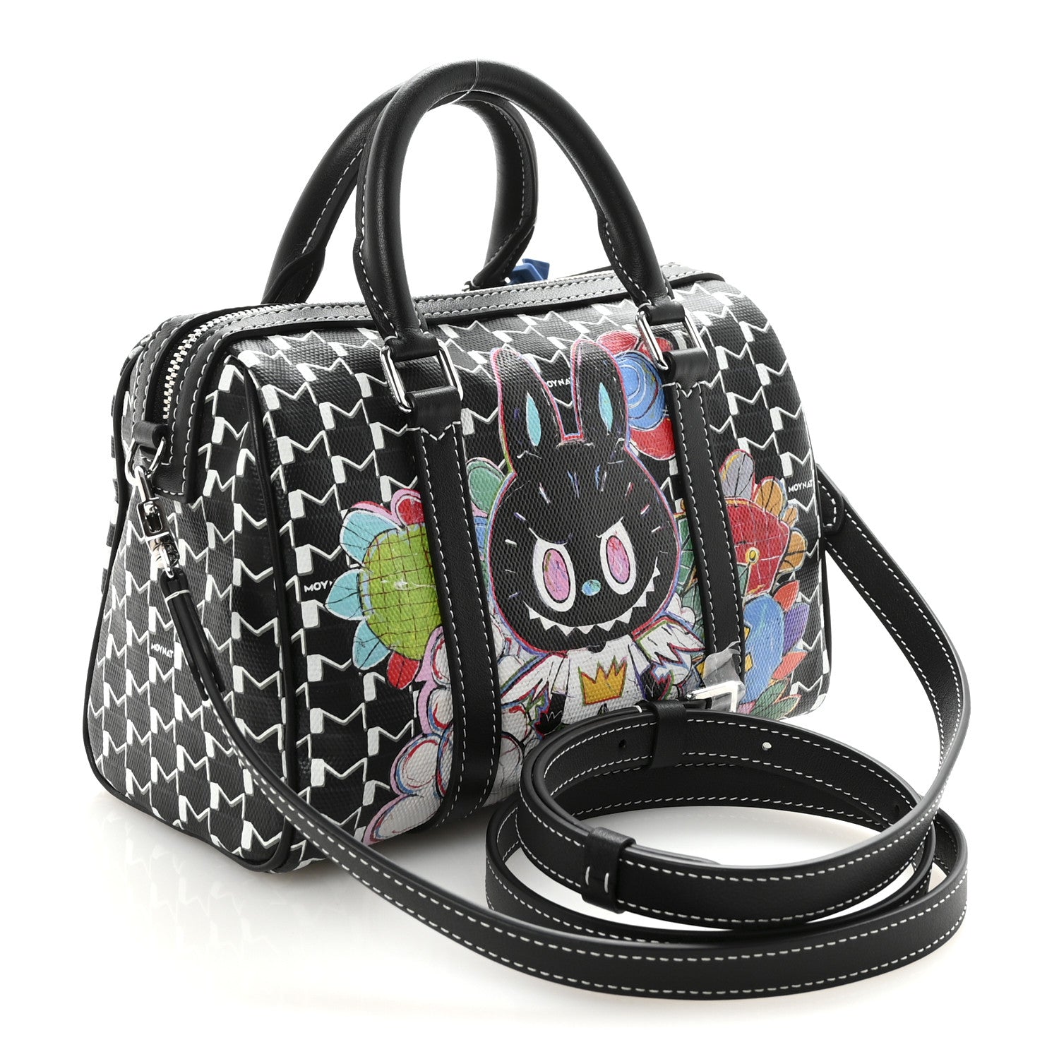 X KASING LUNG Calfskin Canvas M Labubu Boston Bag Black Multicolor