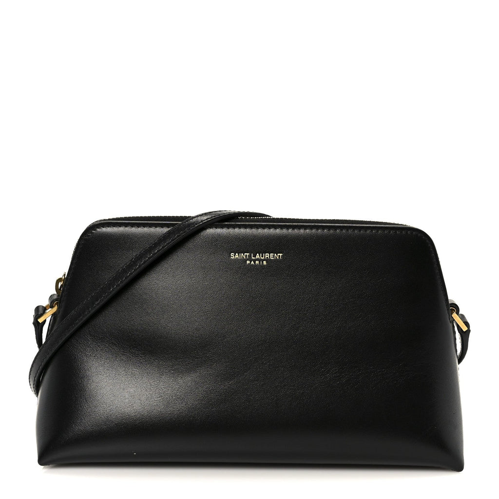 Shiny Calfskin Pouch On Strap Black