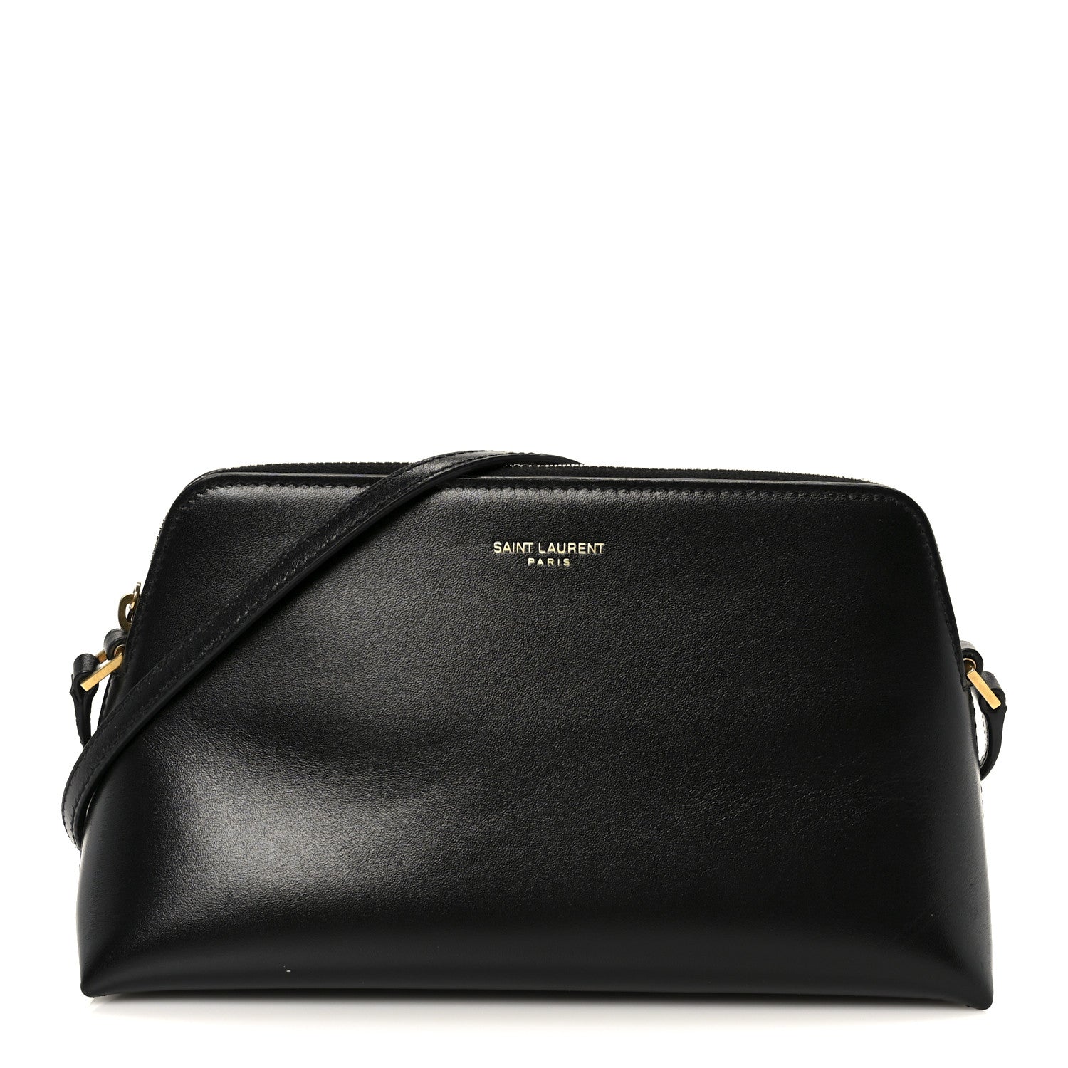 Shiny Calfskin Pouch On Strap Black