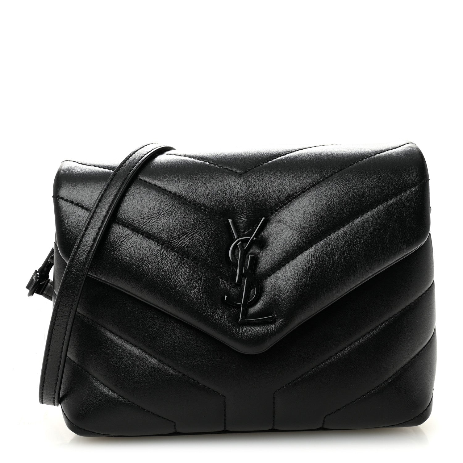 Calfskin Y Quilted Monogram Monochrome Toy Loulou Crossbody Bag Black