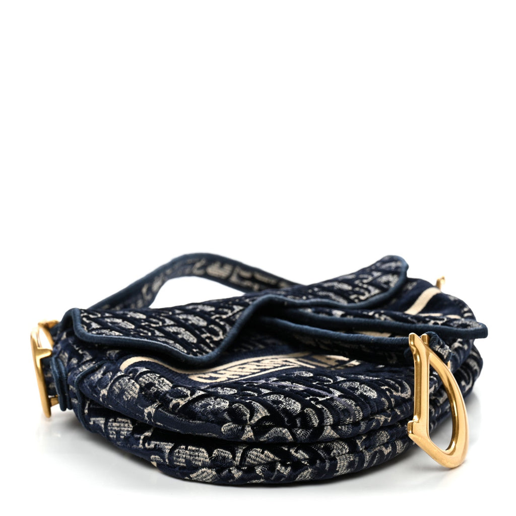 Velvet Oblique Saddle Bag Blue