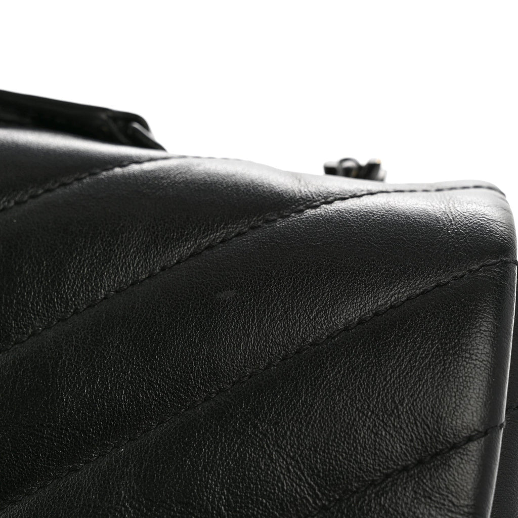Calfskin Y Quilted Monogram Large Loulou Chain Satchel Black