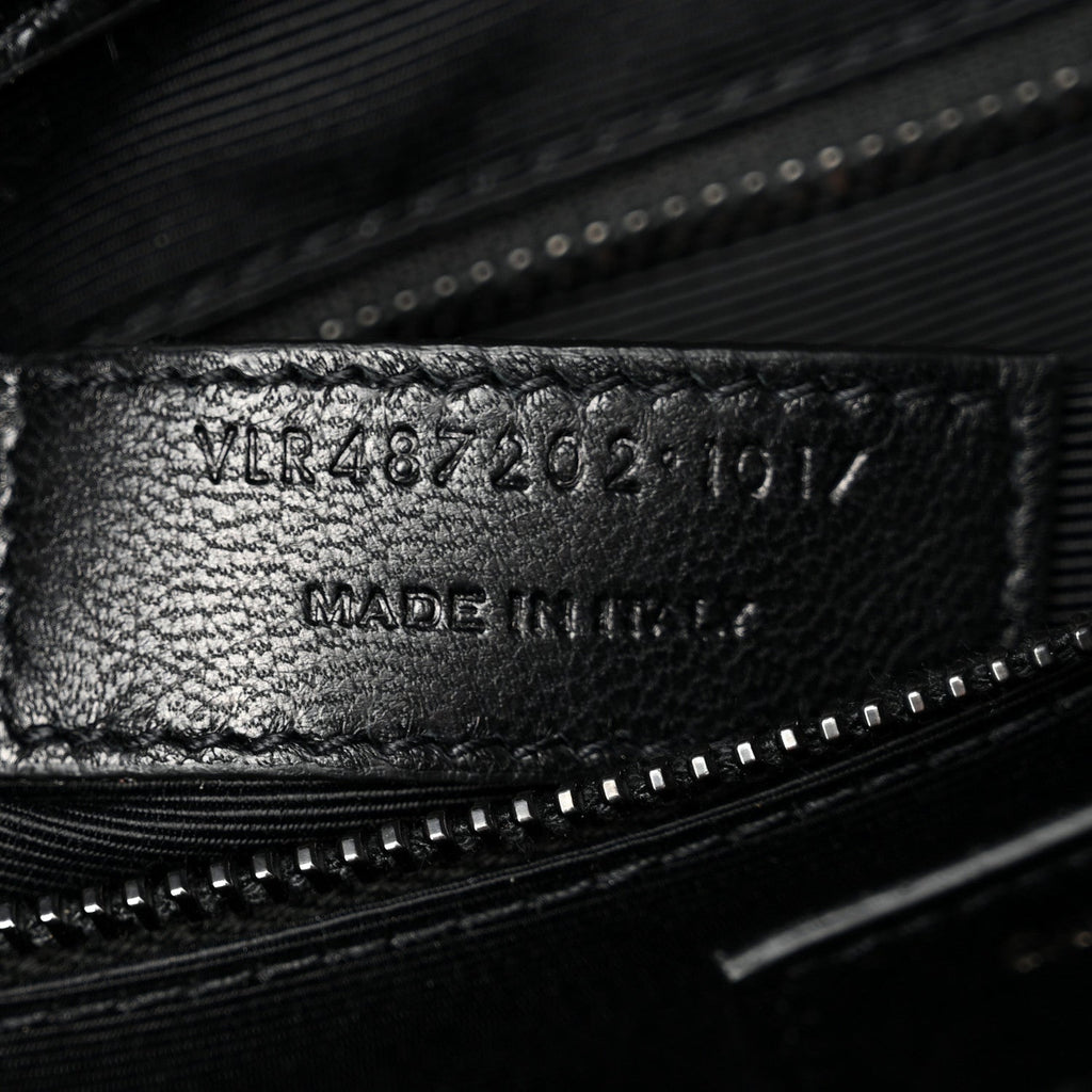 Calfskin Crocodile Embossed Monogram Large Satchel Black