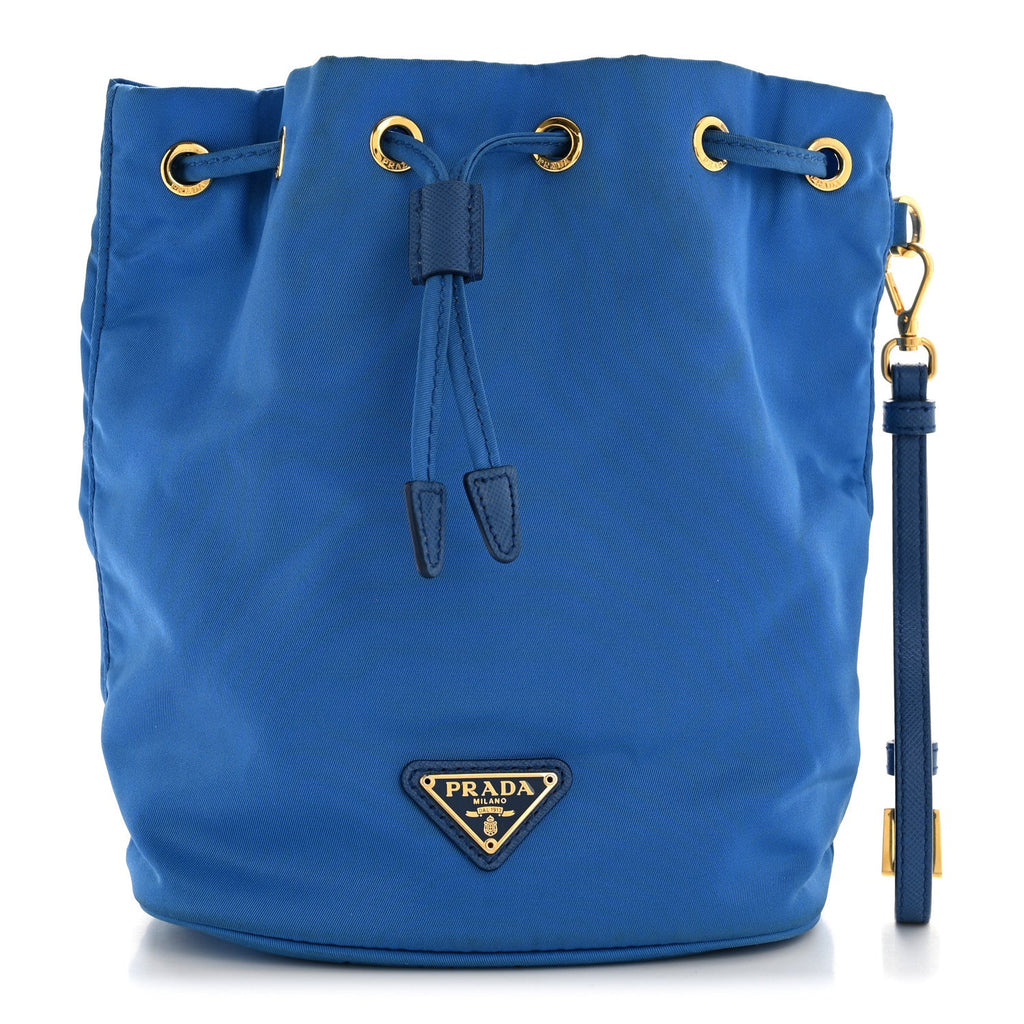 Saffiano Tessuto Nylon Bucket Wristlet Bluette