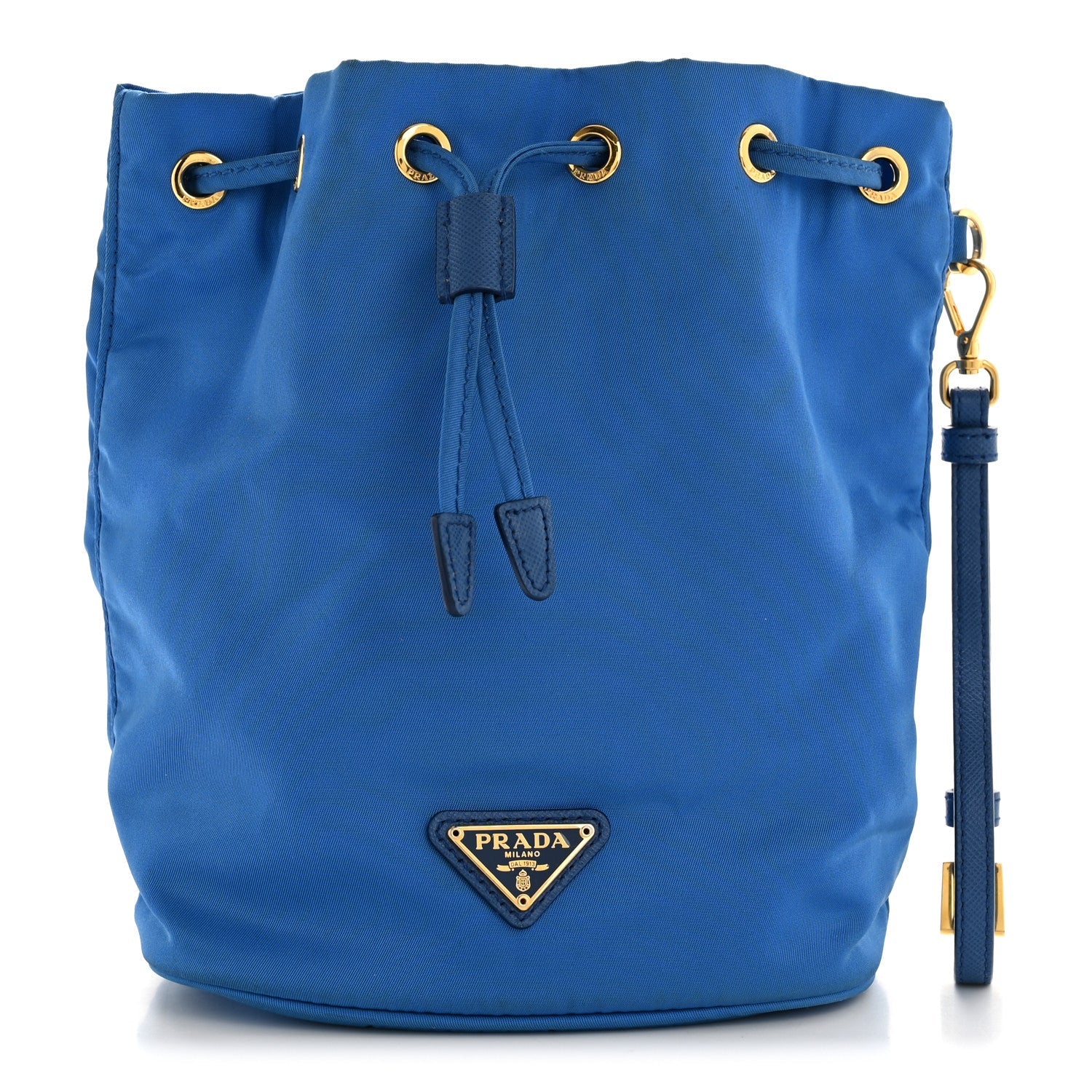 Saffiano Tessuto Nylon Bucket Wristlet Bluette