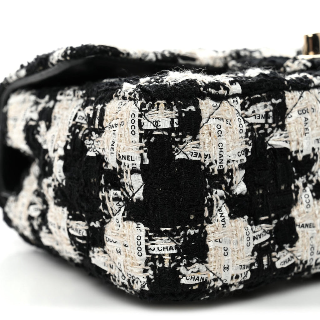 Tweed Quilted Mini Rectangular Flap Black Ecru White