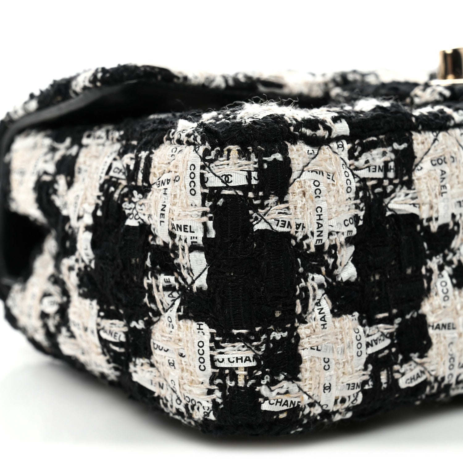 Tweed Quilted Mini Rectangular Flap Black Ecru White