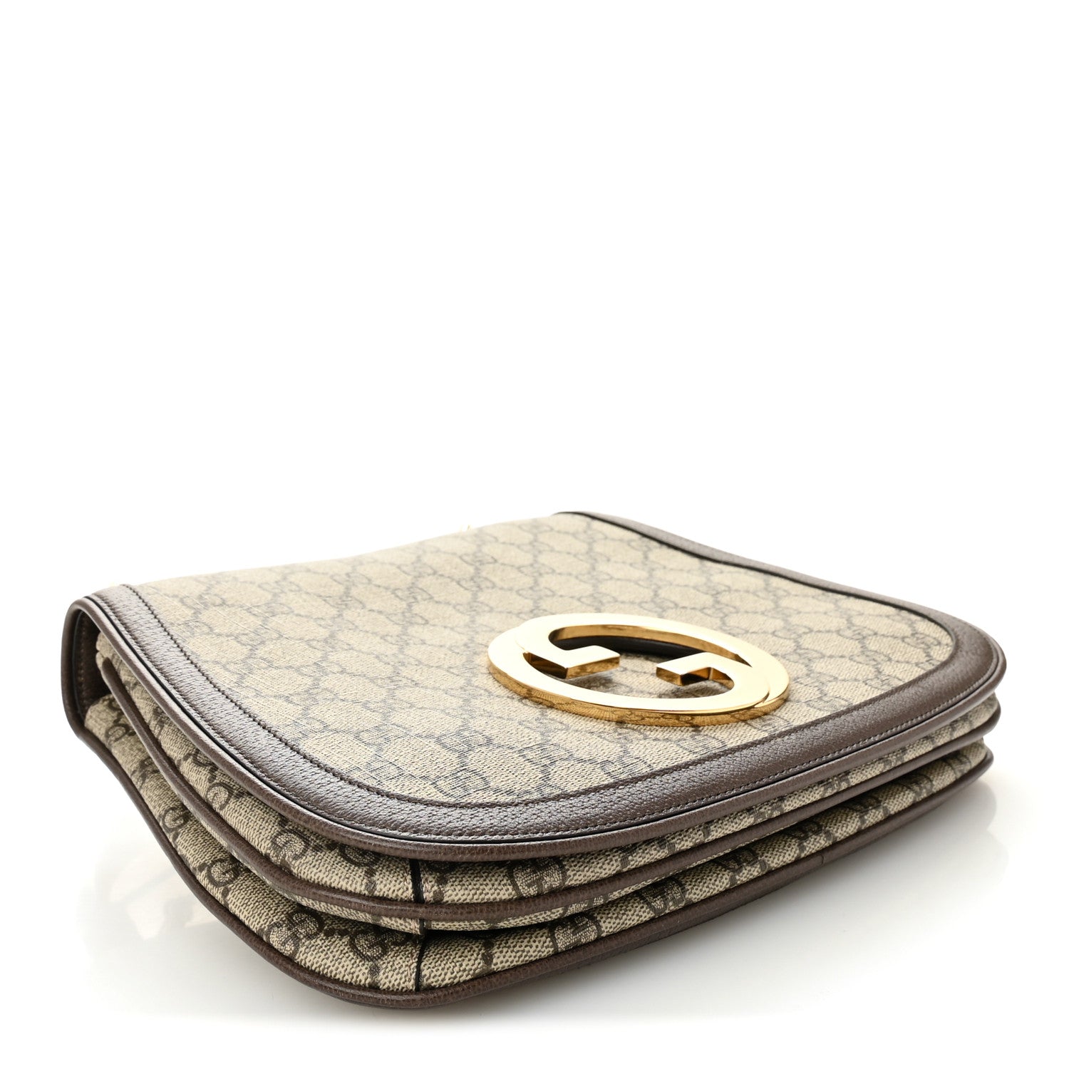 GG Supreme Monogram Textured Dollar Calfskin Web Medium Blondie Top Handle Shoulder Flap Bag Beige Ebony New Acero