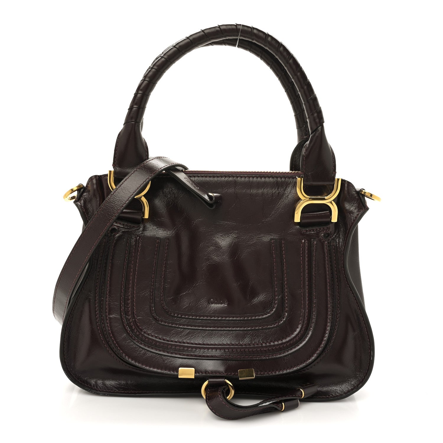 Shiny Calfskin Small Marcie Satchel  Auburn Red