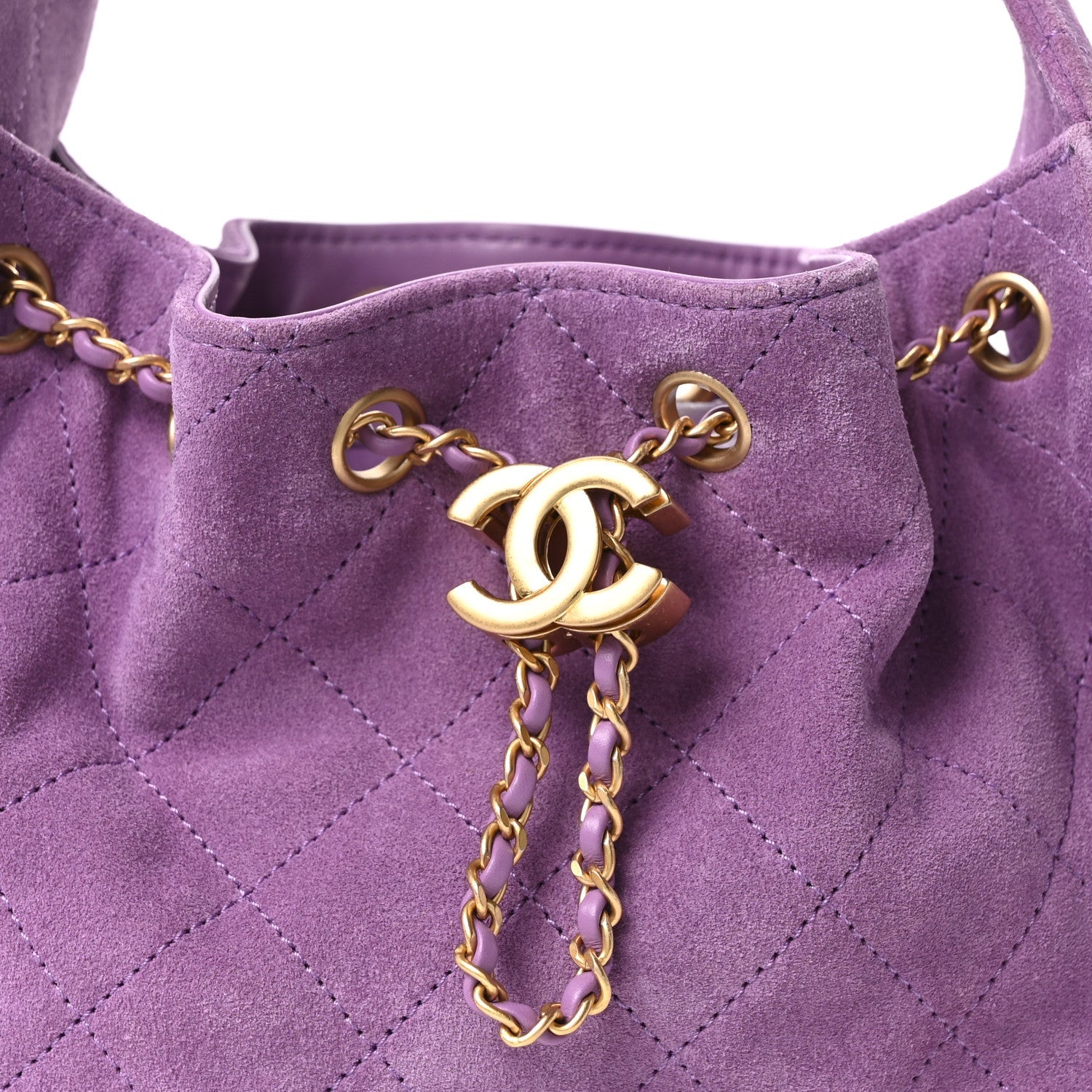 Suede Quilted Mini Chanel 25 Handbag Purple