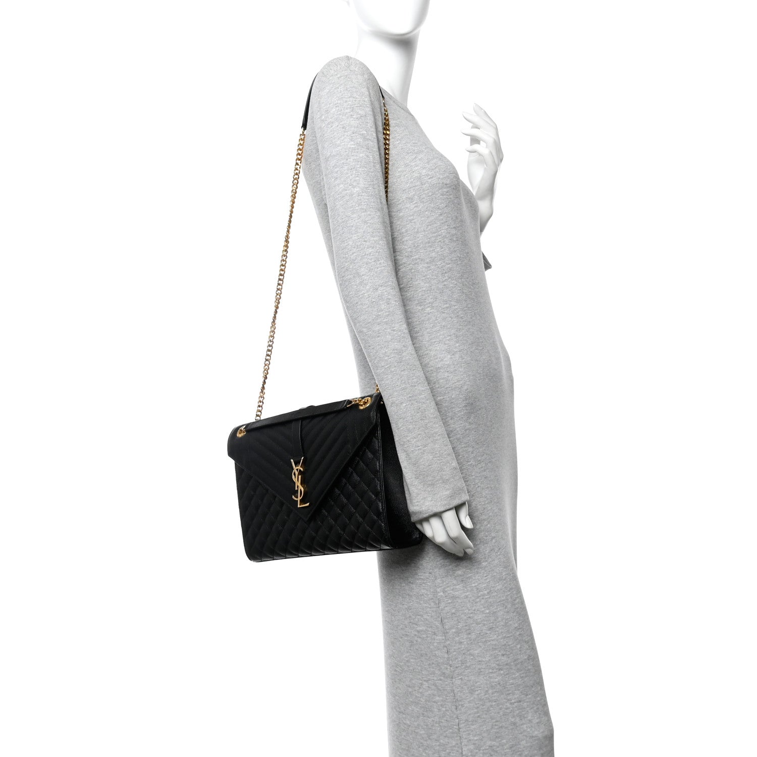 Grain De Poudre Textured Mixed Matelasse Large Triquilt Monogram Satchel Black