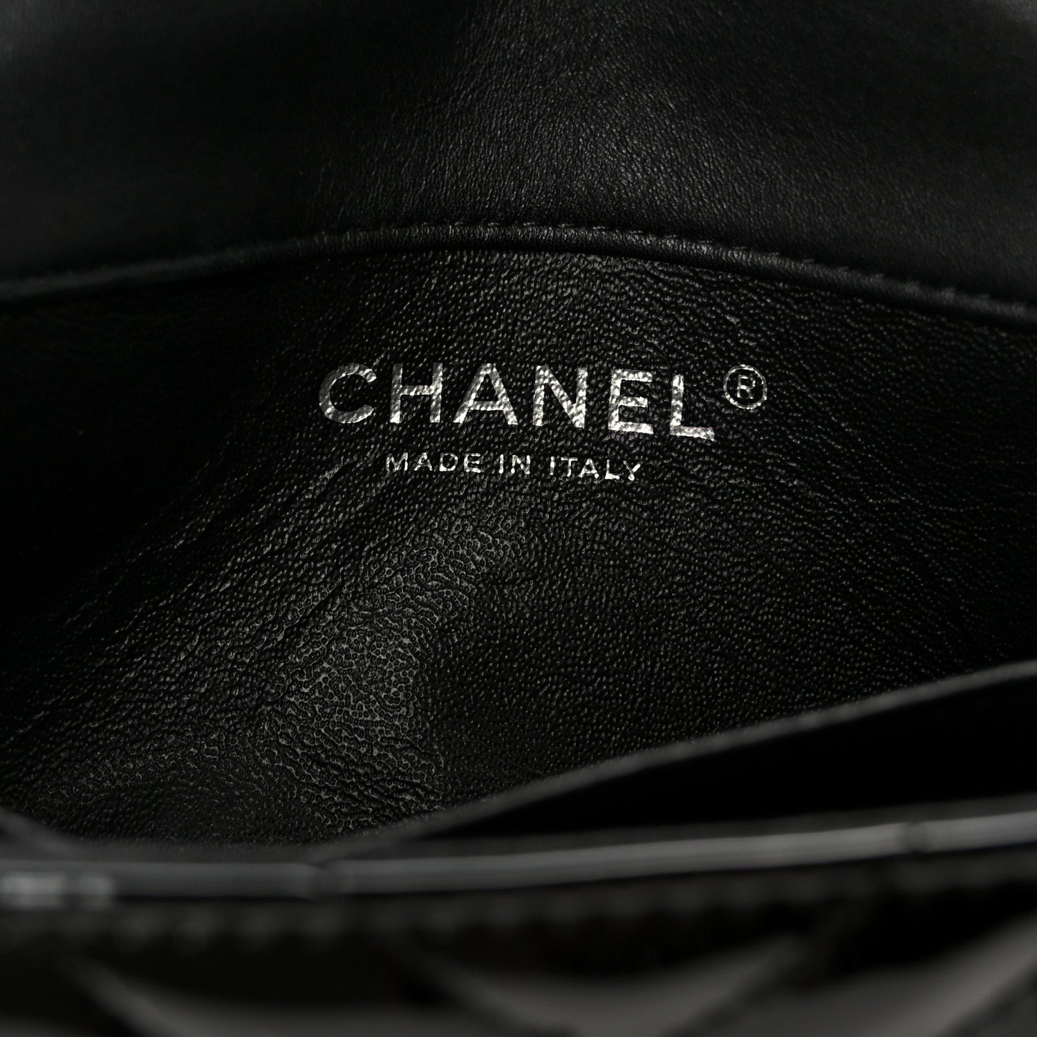Patent Calfskin Chevron Quilted Extra Mini Flap Black