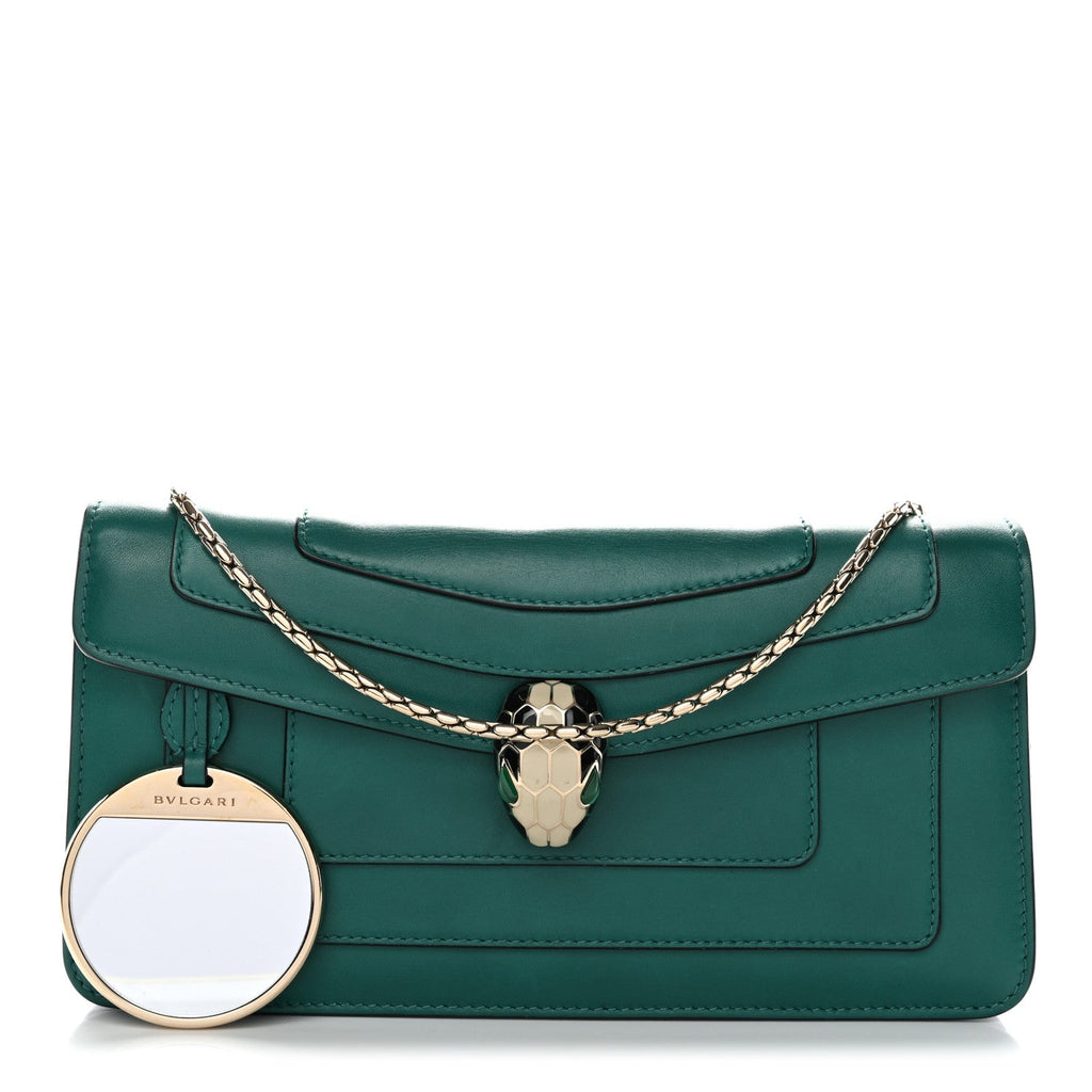Calfskin Serpenti Forever Flap Clutch Emerald Green