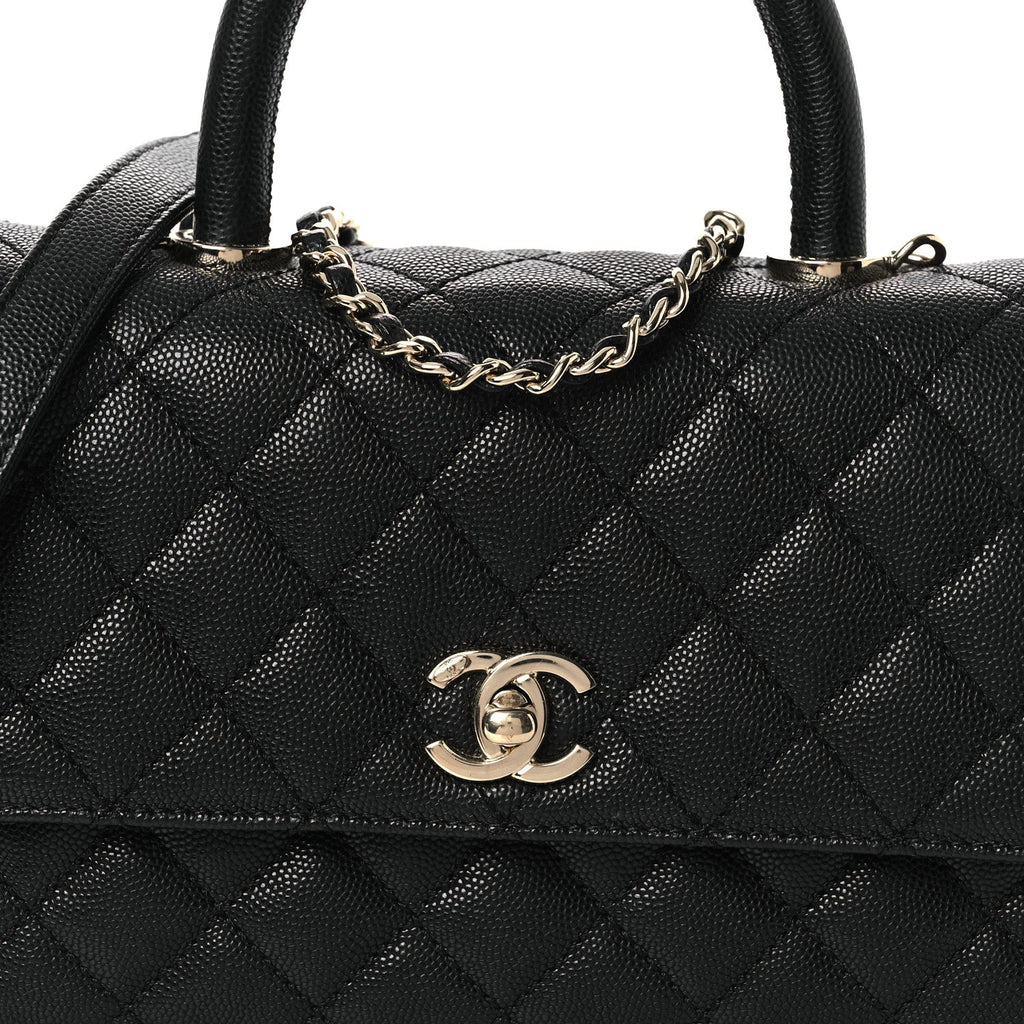 Caviar Quilted Mini Coco Handle Flap Black