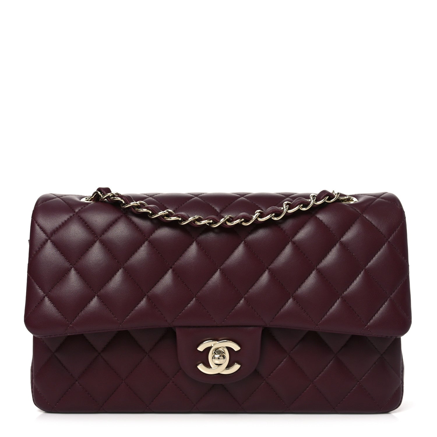 Lambskin Quilted Medium Double Flap Burgundy