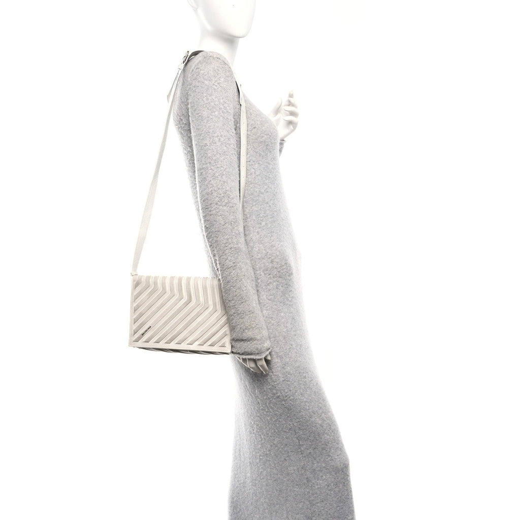 Distressed Grained Calfskin Embossed Car Flap Bag White