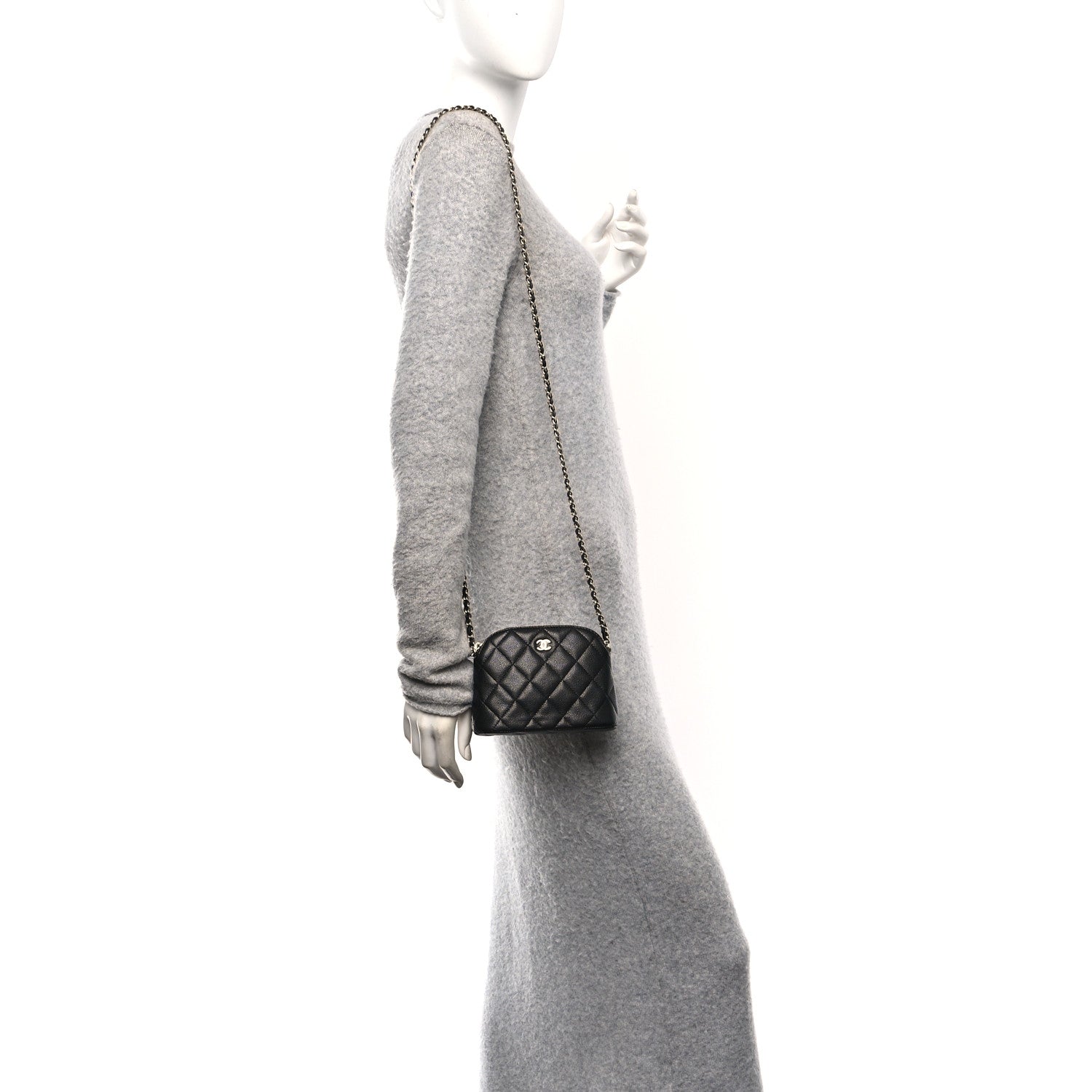 Caviar Quilted Classic Clutch With Chain Black