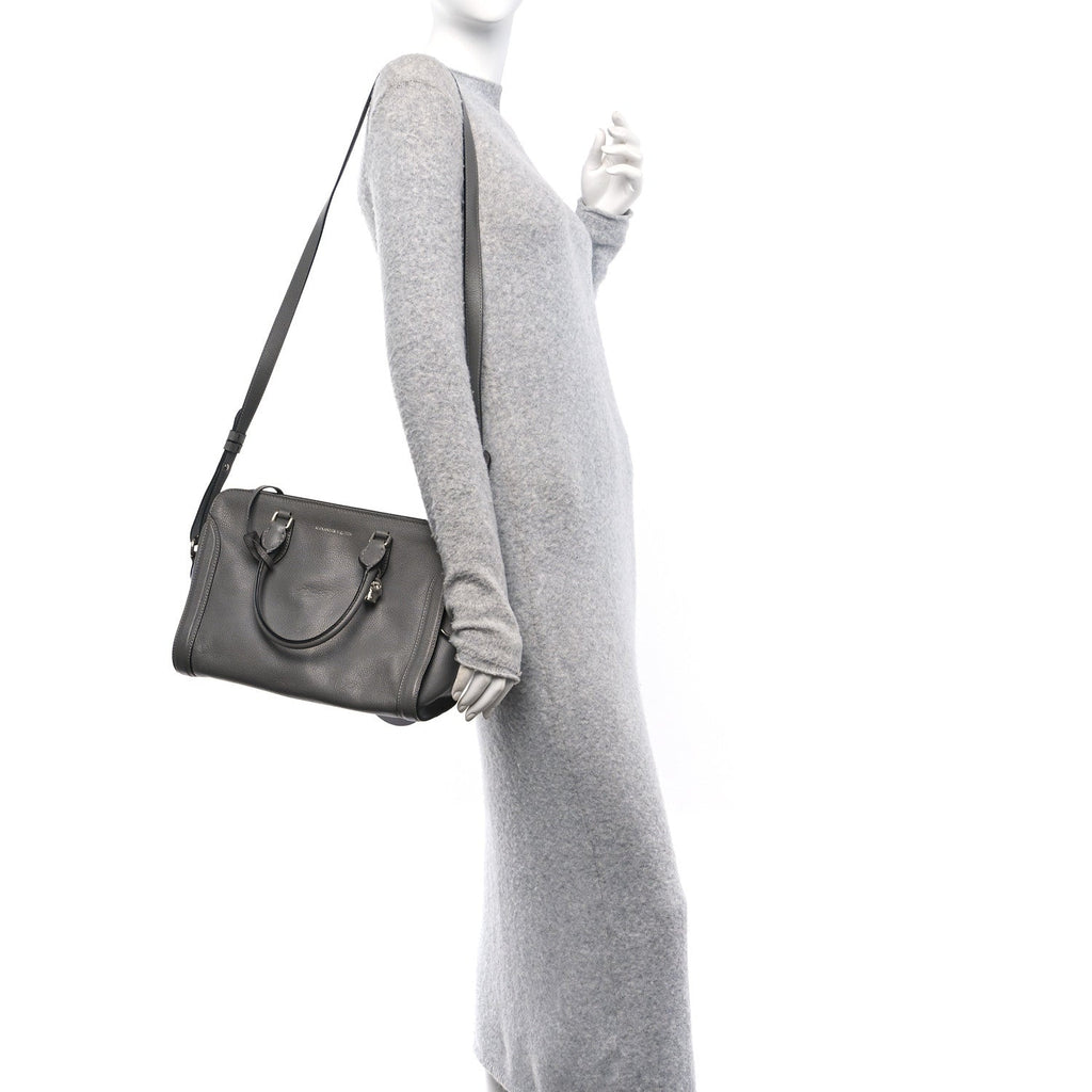 Pebbled Calfskin Small Skull Padlock Zip Around Tote Dark Grey