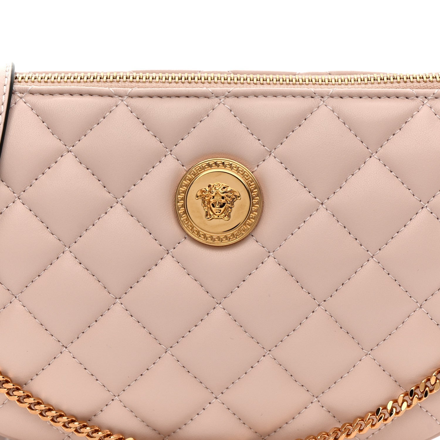Nappa Quilted La Medusa Half Moon Crossbody Light Pink