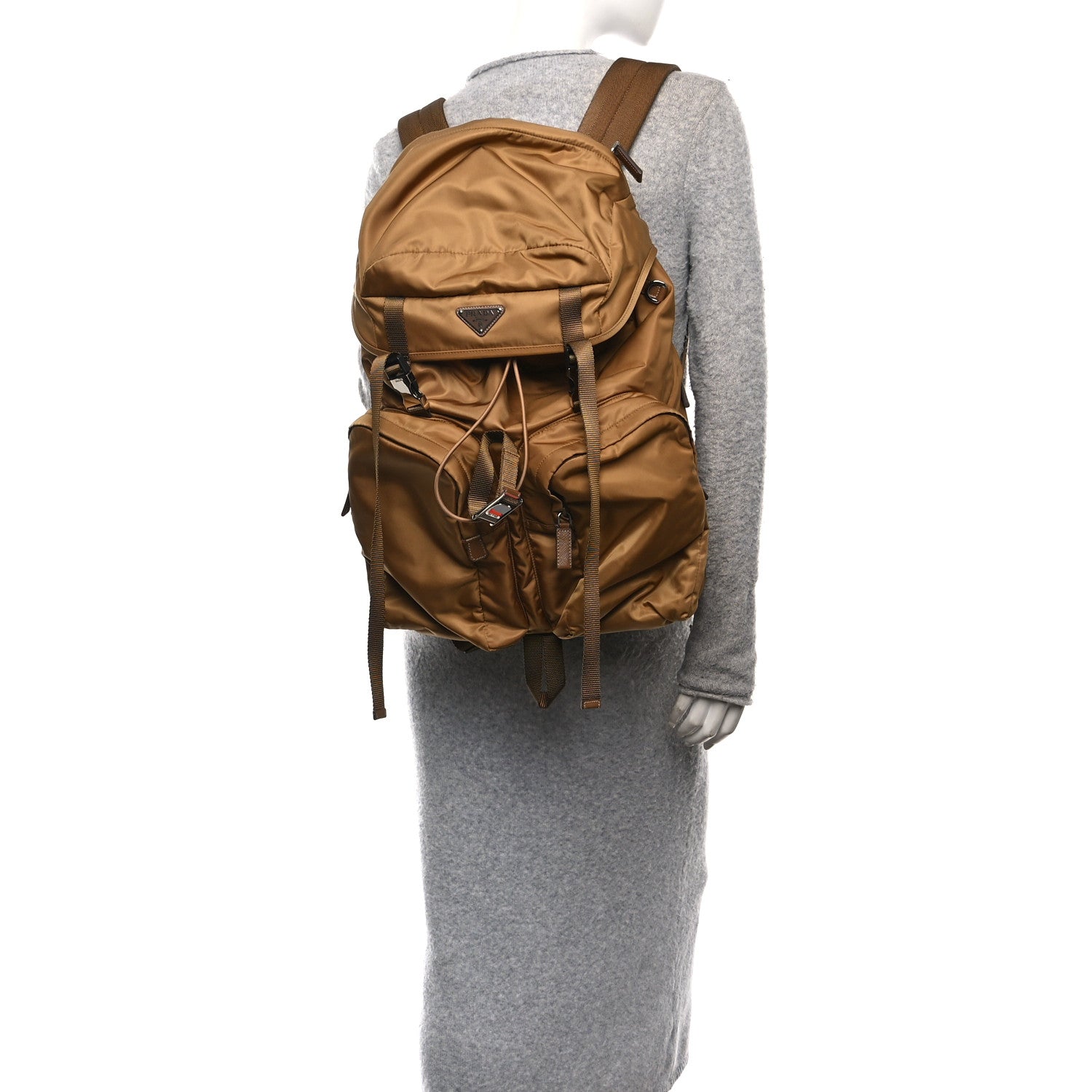 Re-Nylon Saffiano Mens Harness Strap Backpack Tabacco
