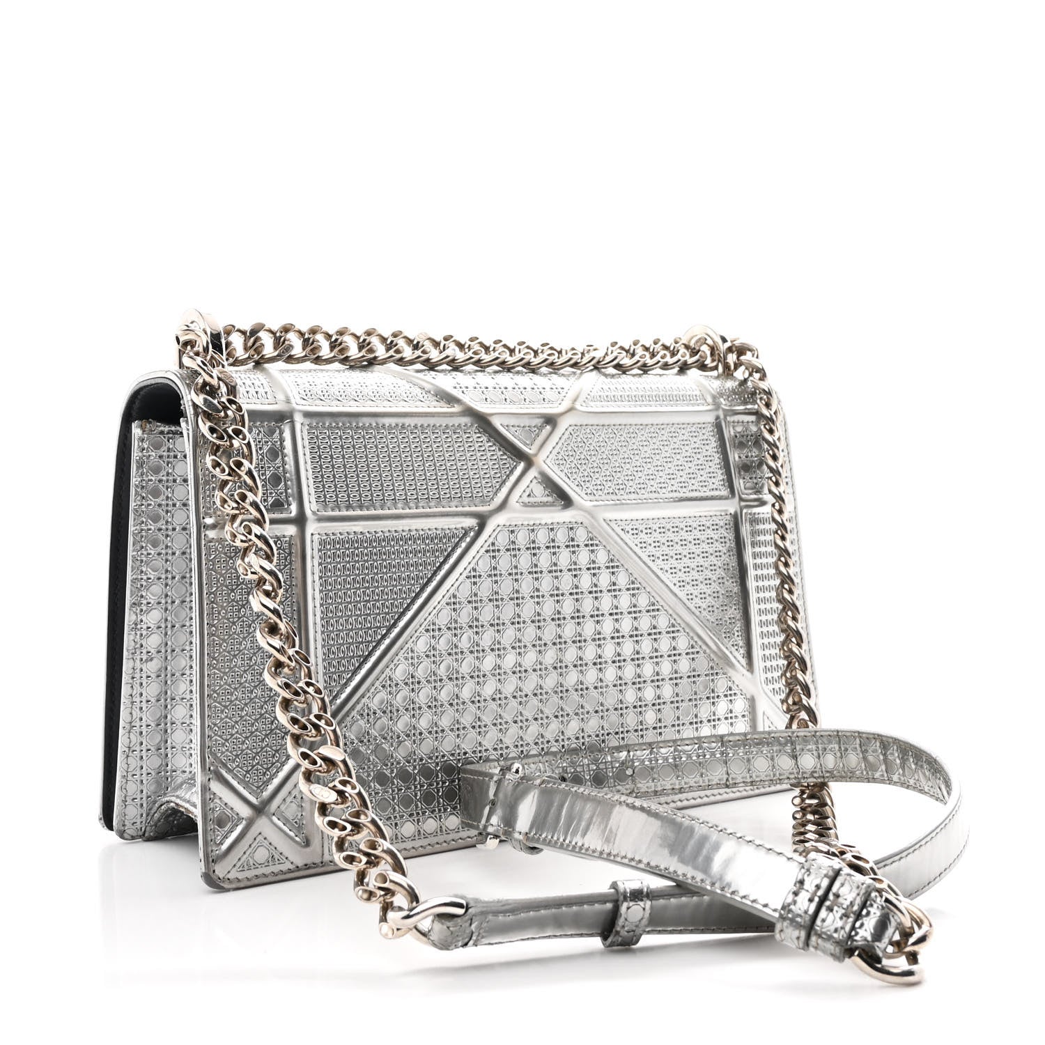 Metallic Patent Micro-Cannage Medium Diorama Flap Bag Silver