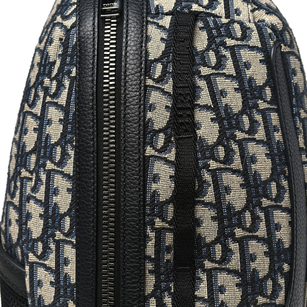 Grained Calfskin Oblique Scarab Sling Bag Blue Black