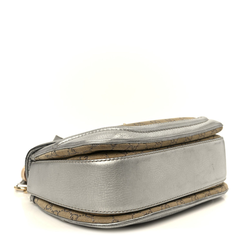 Monogram Metallic Calfskin Medium New Bamboo Top Handle Bag Silver Beige
