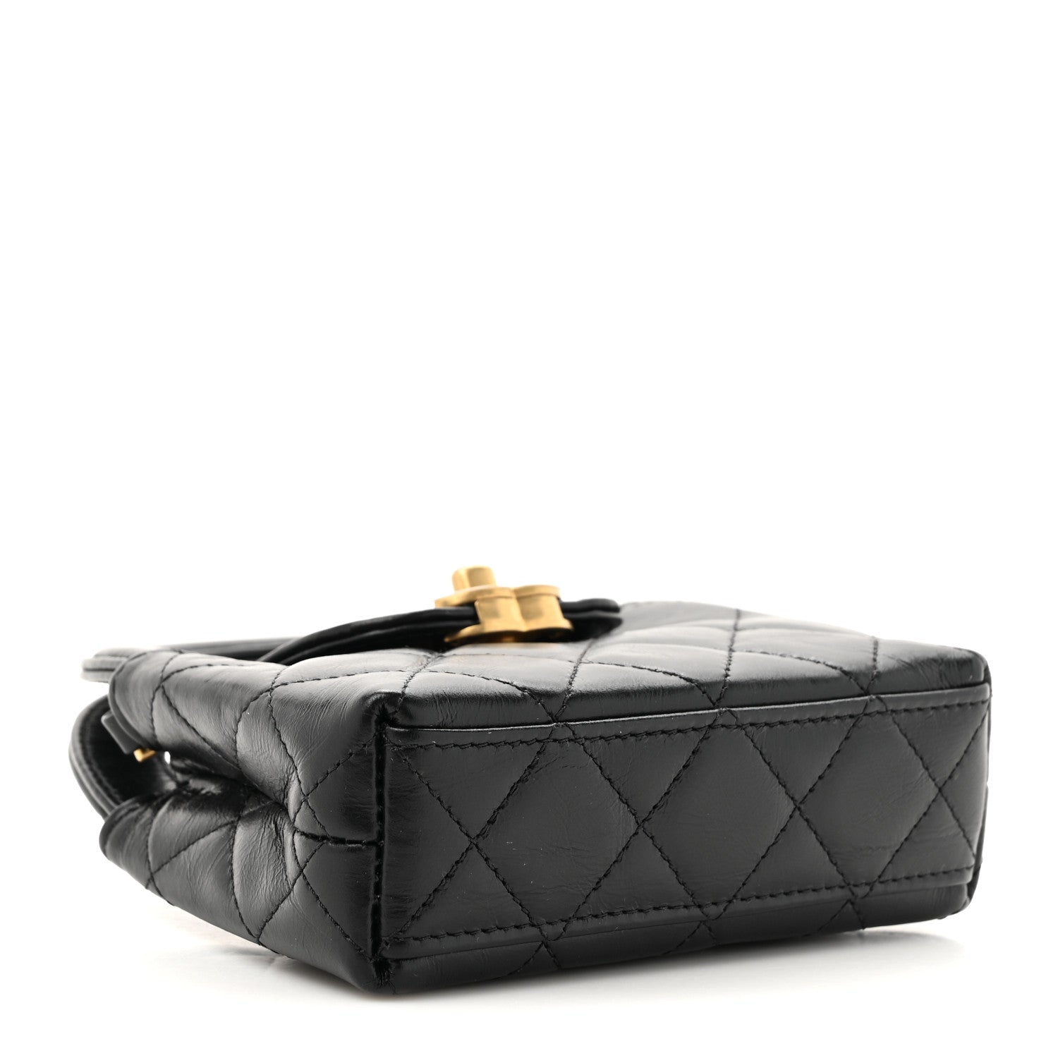 Shiny Aged Calfskin Quilted Mini Nano Kelly Shopper Black