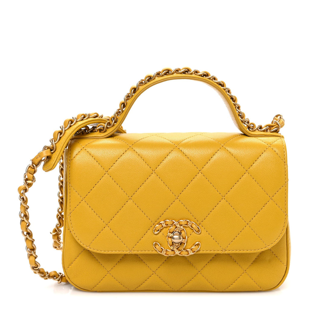 Lambskin Quilted Small Chain Infinity Top Handle Flap Yellow