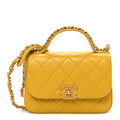 Lambskin Quilted Small Chain Infinity Top Handle Flap Yellow