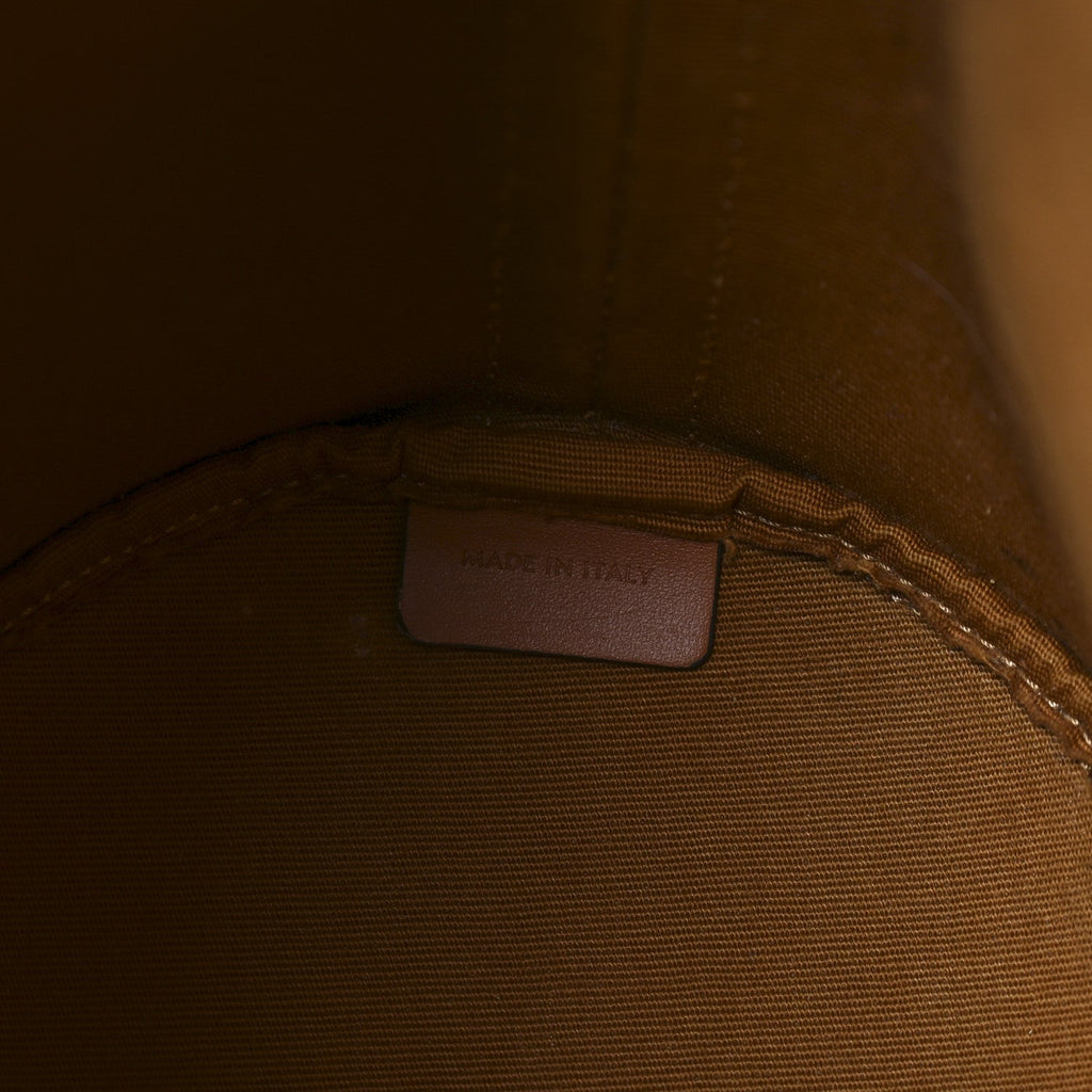 Triomphe Canvas Calfskin Small Drawstring Bucket Bag Tan