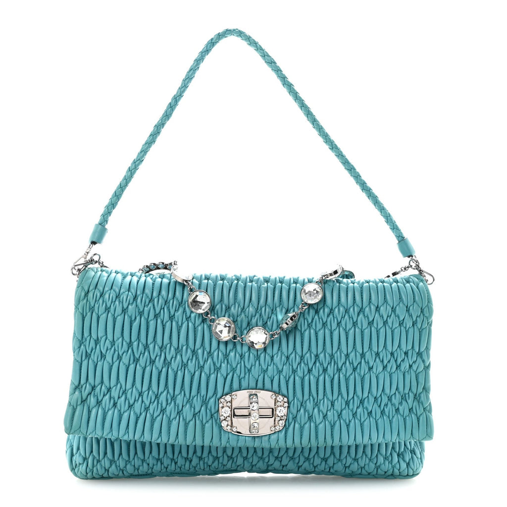 Nappa Matelasse Crystal Flap Clutch Turchese