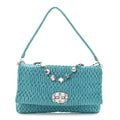 Nappa Matelasse Crystal Flap Clutch Turchese