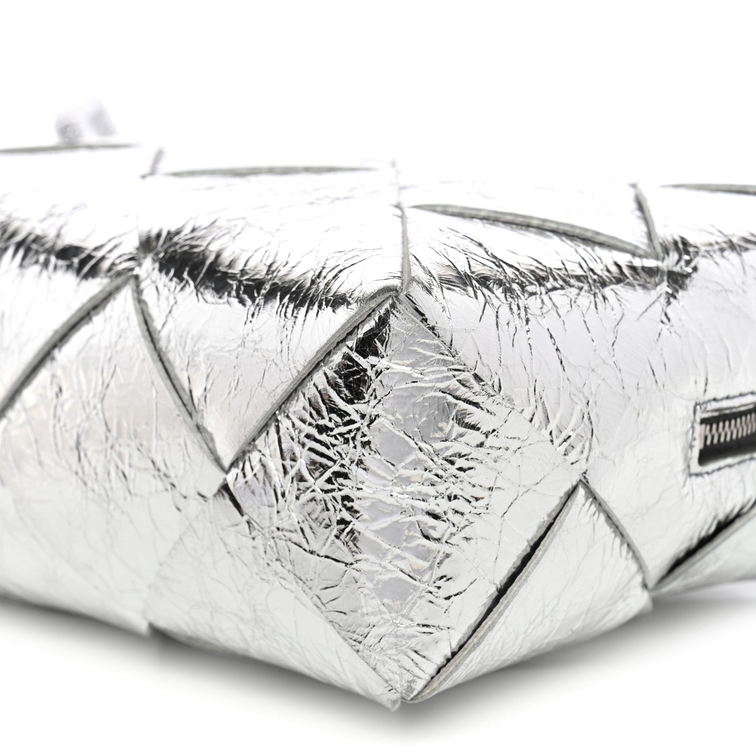 Metallic Crinkled Lambskin Maxi Intrecciato Small Cassette Camera Bag Silver