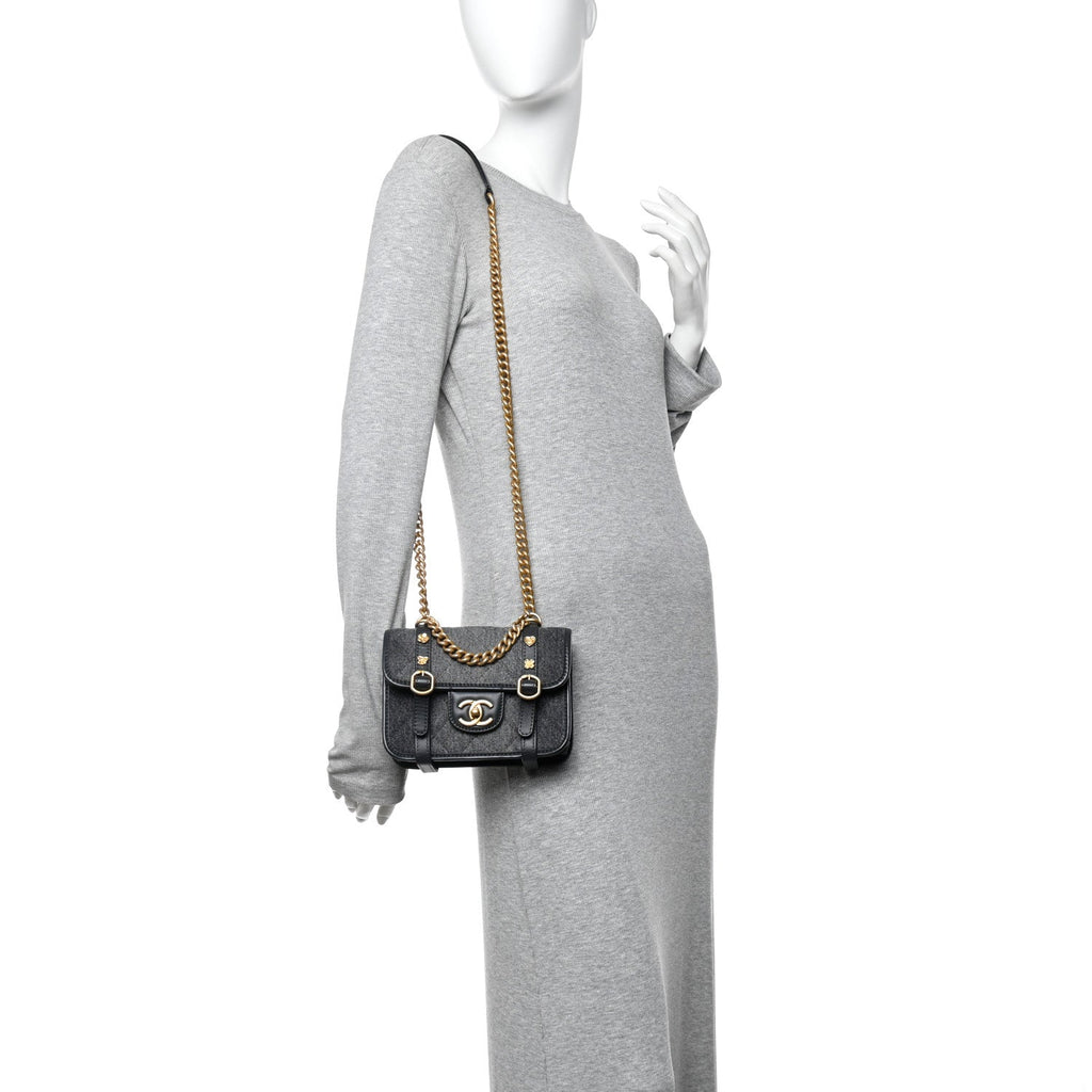 Denim Quilted Mini Flap Grey