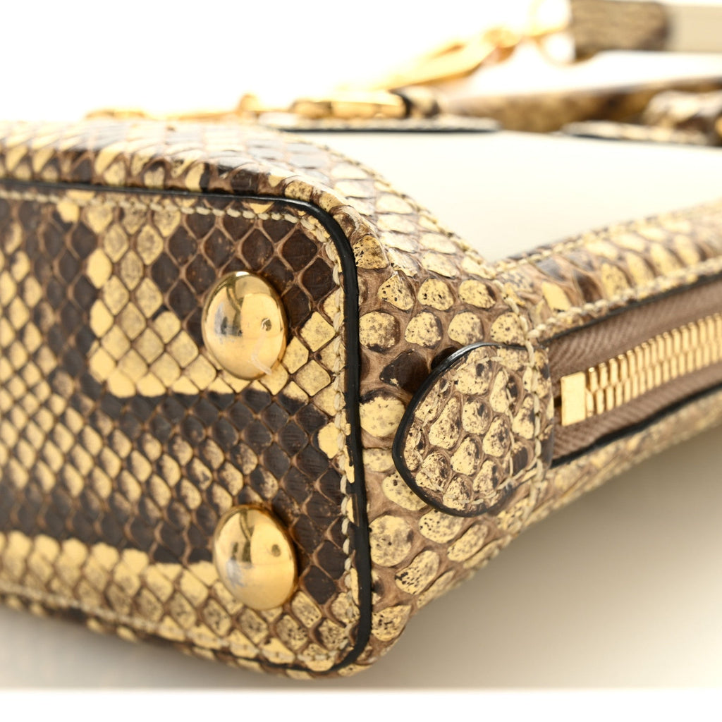 Snakeskin Boarded Plutone Calfskin Mini Horsebit 1955 Top Handle Bag White Multicolor