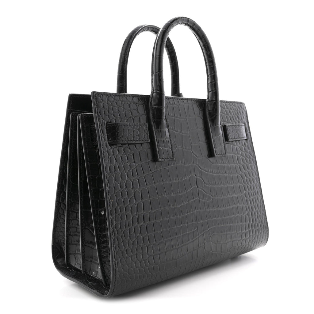 Calfskin Crocodile Embossed Nano Sac De Jour Black