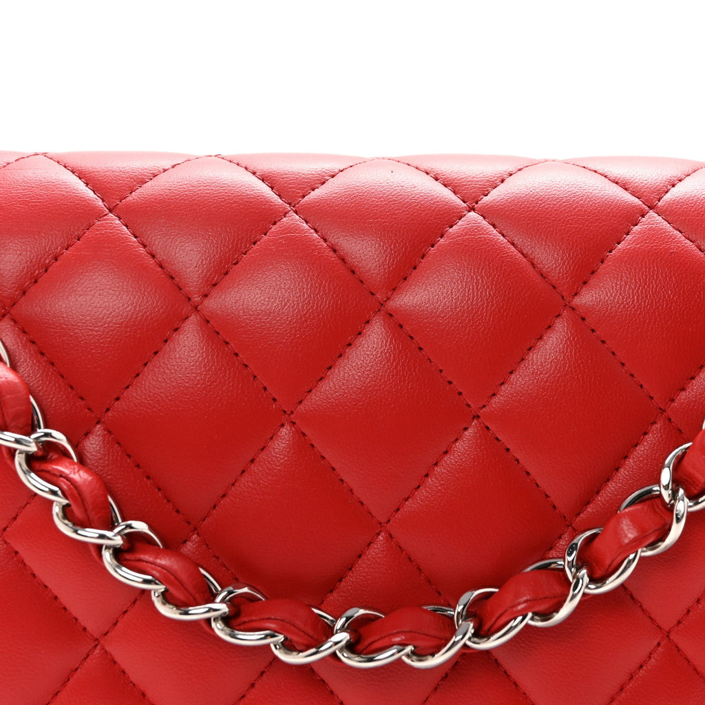 Lambskin Quilted Medium Double Flap Red