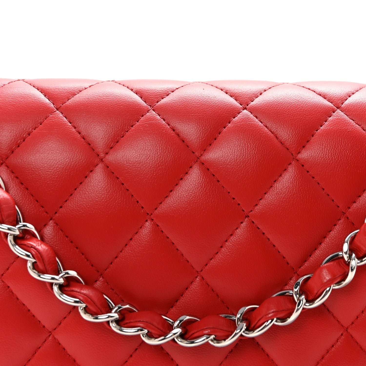 Lambskin Quilted Medium Double Flap Red