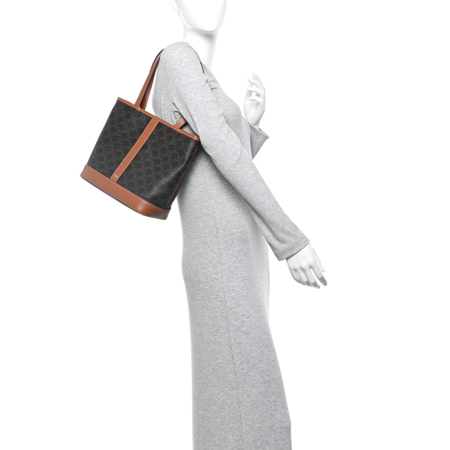 Triomphe Canvas Calfskin Small Cabas Bag Tan