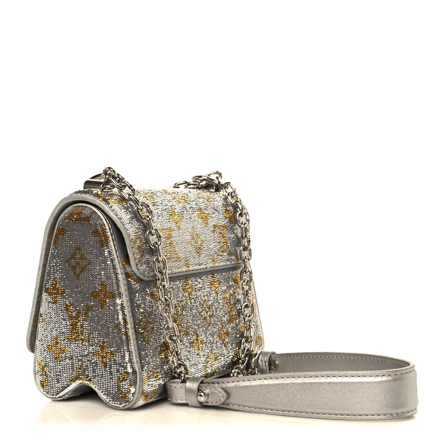 Sequins Monogram Twist Shoulder Bag PM Gold Silver