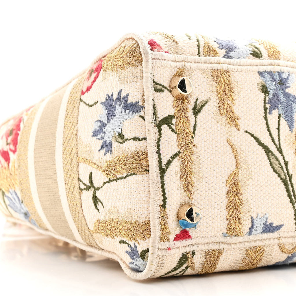Canvas Embroidered Hibiscus Printed Medium Lady D-Lite Beige Multicolor