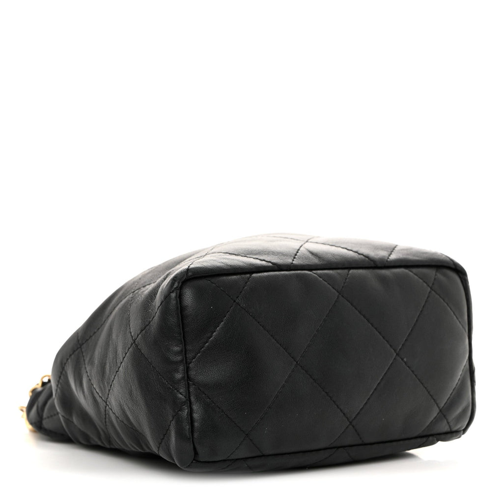 Lambskin Resin Quilted Small Bucket Bag Black