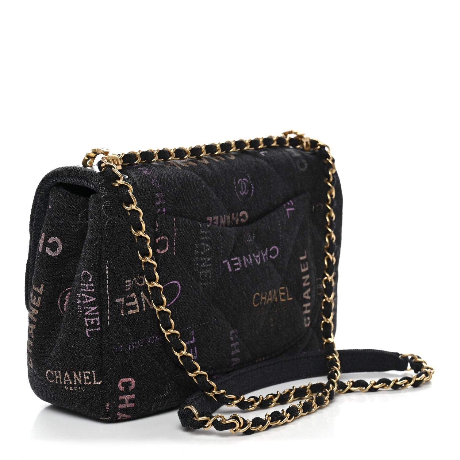 Denim Quilted Denim Mood Large Flap Black Multicolor