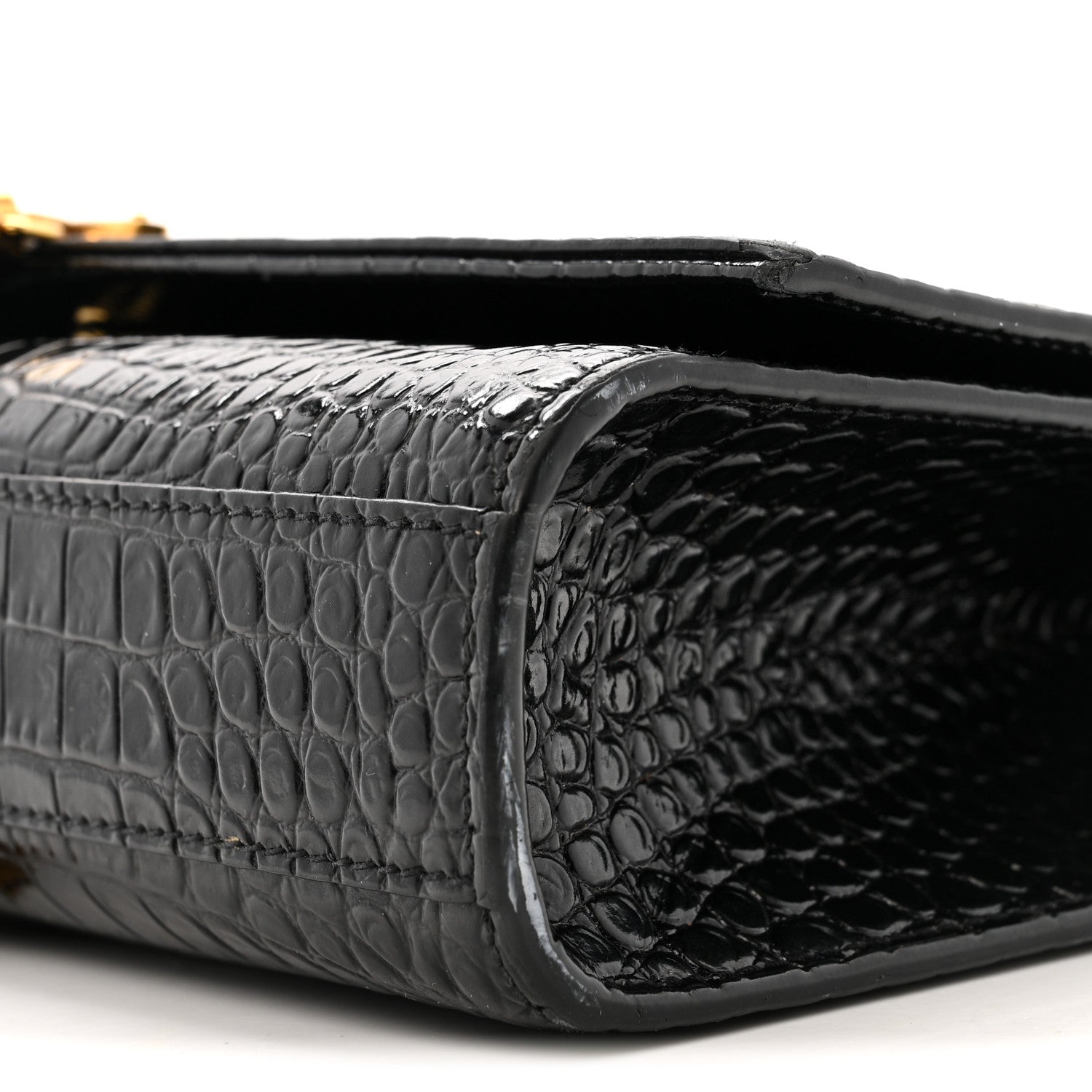Calfskin Crocodile Embossed Medium Classic Monogram Kate Tassel Satchel Black