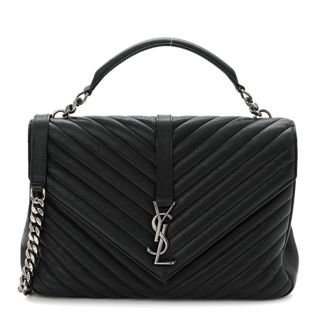 Sheepskin Matelasse Chevron Monogram Large College Satchel Black